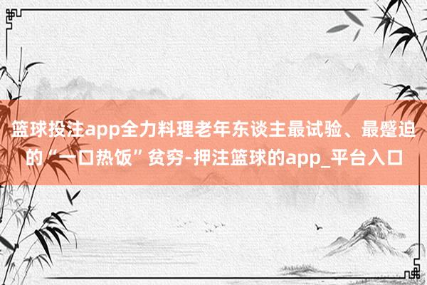 篮球投注app全力料理老年东谈主最试验、最蹙迫的“一口热饭”贫穷-押注篮球的app_平台入口